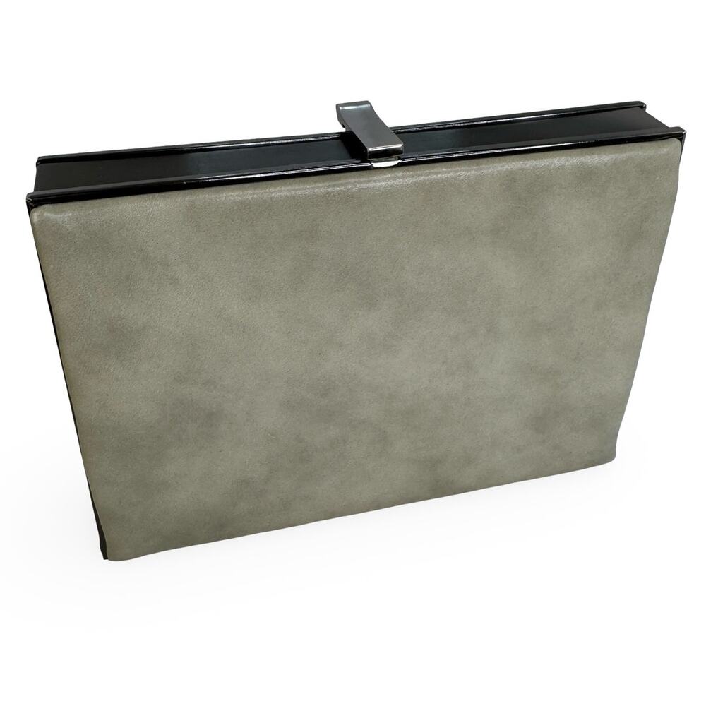 Vintage 1950s Silver Gray Box Clutch Purse MCM Padded Vinyl Red Lining